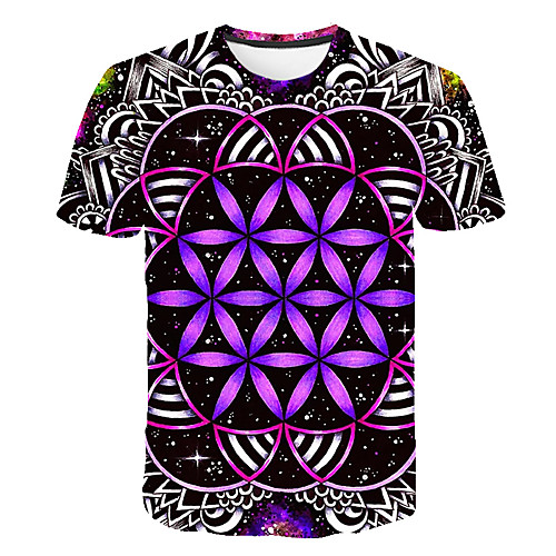 

Men's Daily Going out Basic T-shirt - Geometric / 3D / Visual Deception Print Purple