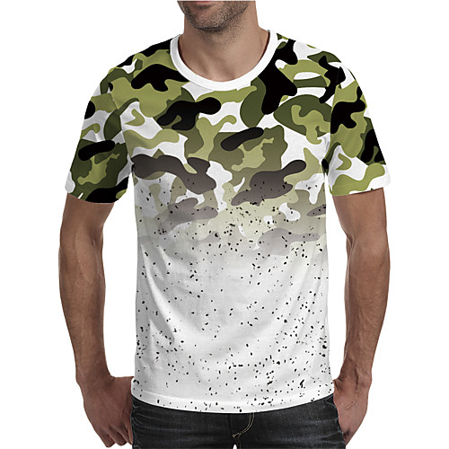 

Men's Holiday Going out Street chic / Exaggerated T-shirt - Geometric / Color Block / 3D Print Rainbow