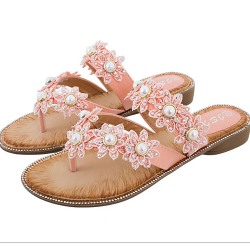 

Women's Sandals Boho / Beach Flat Heel Round Toe PU Summer Almond / Red / Pink