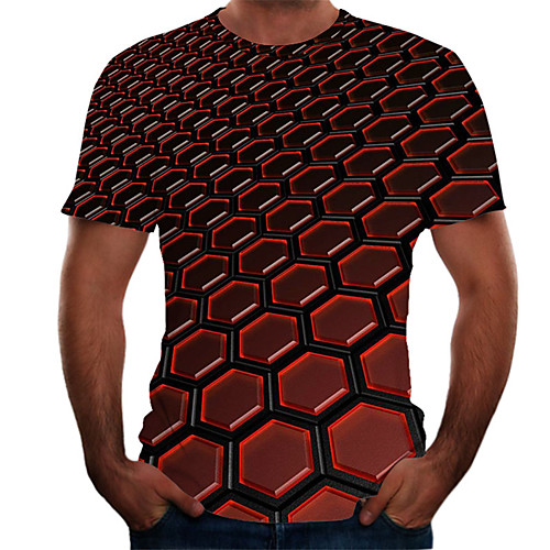 

Men's Daily Basic T-shirt - Color Block / 3D Print Red