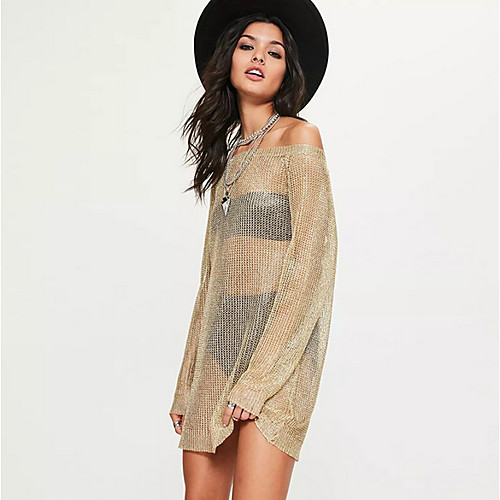

Women's Solid Colored Long Sleeve Pullover Sweater Jumper, Off Shoulder Gold S / M / L