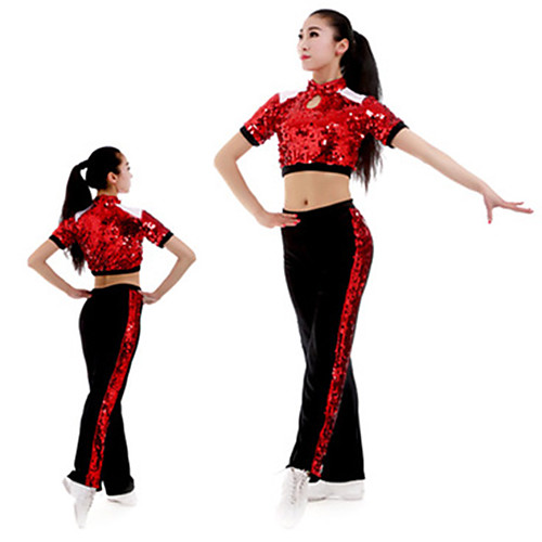 

Cheerleader Costume Gymnastics Suits Women's Girls' Kids Pants / Trousers Spandex High Elasticity Handmade Short Sleeve Competition Dance Rhythmic Gymnastics Gymnastics Red