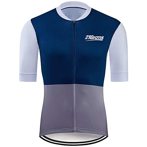 

21Grams Men's Short Sleeve Cycling Jersey 100% Polyester Blue / White Bike Jersey Top Mountain Bike MTB Road Bike Cycling UV Resistant Breathable Quick Dry Sports Clothing Apparel / Stretchy