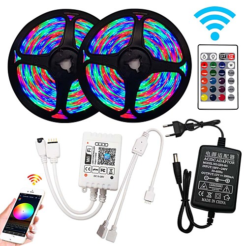 

2x5M Flexible LED Light Strips / RGB Strip Lights / Remote Controls 540 LEDs SMD3528 8mm 1 x 12V 2A Adapter / WiFi Controller 1 set RGB / Change Christmas / New Year's Cuttable / Party / Decorative