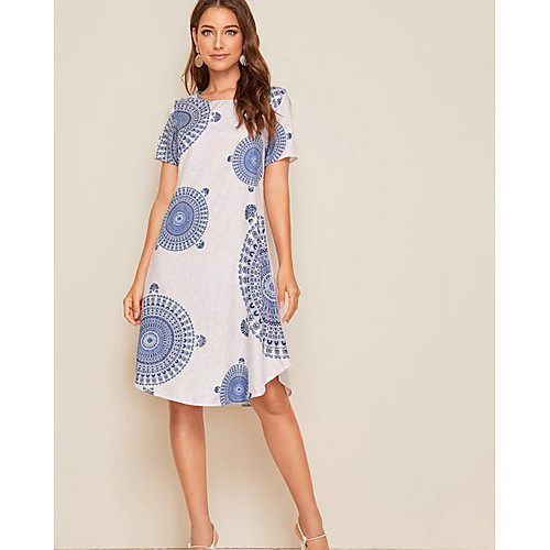 

Women's Light Blue Dress Sheath Print S M