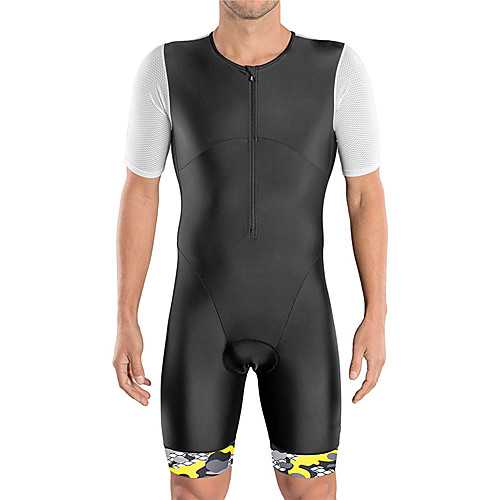 

21Grams Men's Short Sleeve Triathlon Tri Suit Black / White Patchwork Bike Clothing Suit UV Resistant Breathable 3D Pad Quick Dry Sweat-wicking Sports Solid Color Mountain Bike MTB Road Bike Cycling