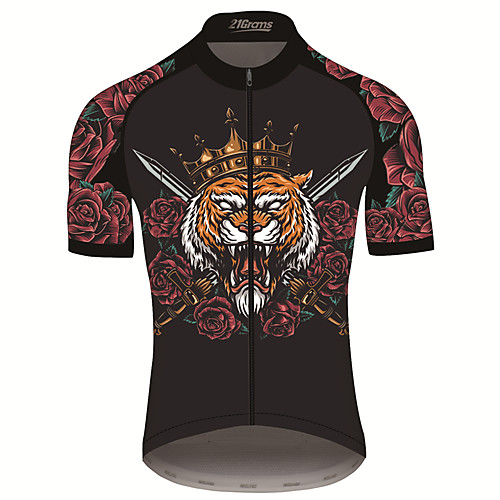 

21Grams Men's Short Sleeve Cycling Jersey 100% Polyester Black / Red Animal Crown Tiger Bike Jersey Top Mountain Bike MTB Road Bike Cycling UV Resistant Breathable Quick Dry Sports Clothing Apparel