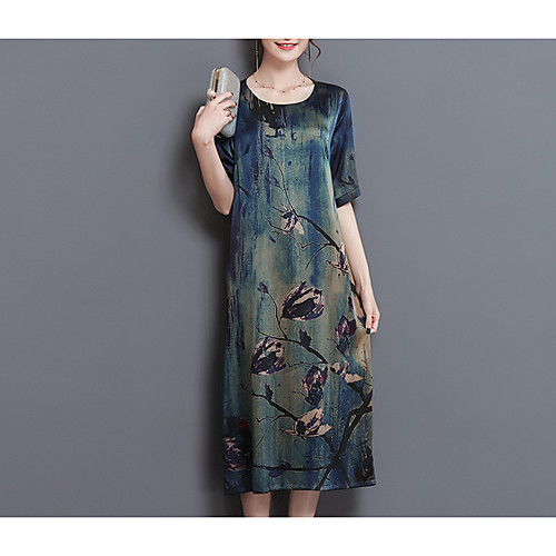 

Women's Blue Dress Loose Print L XL Loose