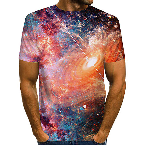 

Men's Daily Going out Basic / Street chic T-shirt - Galaxy / 3D / Graphic Print Rainbow