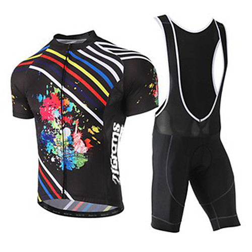 

21Grams Men's Short Sleeve Cycling Jersey with Bib Shorts Black / Red Stripes Bike Clothing Suit UV Resistant Breathable 3D Pad Quick Dry Sweat-wicking Sports Solid Color Mountain Bike MTB Road Bike