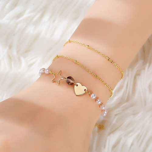 

3pcs Women's Chain Bracelet Vintage Bracelet Bracelet Layered Sweet Heart Star Trendy Korean Fashion Cute Elegant Alloy Bracelet Jewelry Gold For Gift Date Birthday Beach Festival