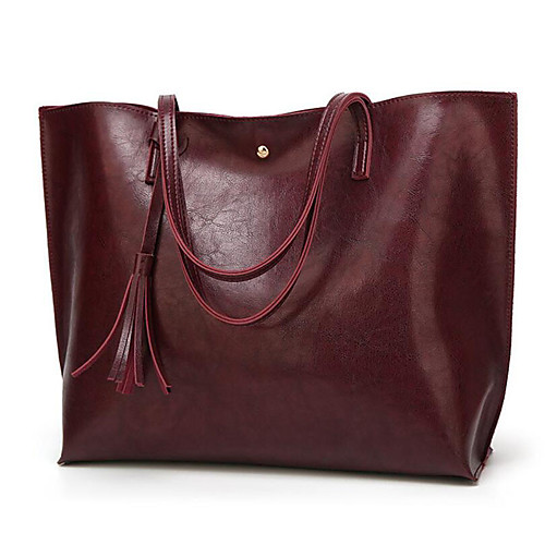 

Women's Tassel Polyester / PU Top Handle Bag Solid Color Black / Brown / Wine