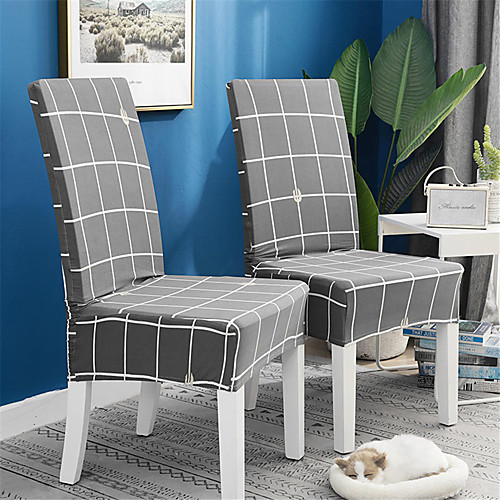 

2 Pack Grid Plaid Print Super Fit Stretch Chair Cover Stretch Removable Washable Dining Room Chair Protector Slipcovers Home Decor Dining Room Seat Cover