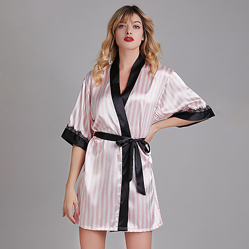 

Normal Rayon Robes Touch of Sensation Striped Party / Evening Lace Elegant