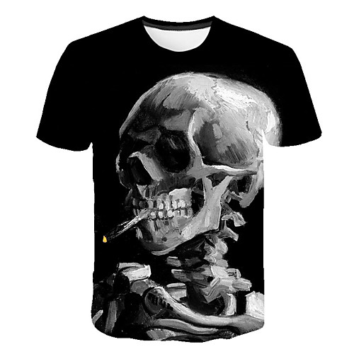 

Men's Daily Sports Street chic / Exaggerated T-shirt - Geometric / 3D / Skull Print Black