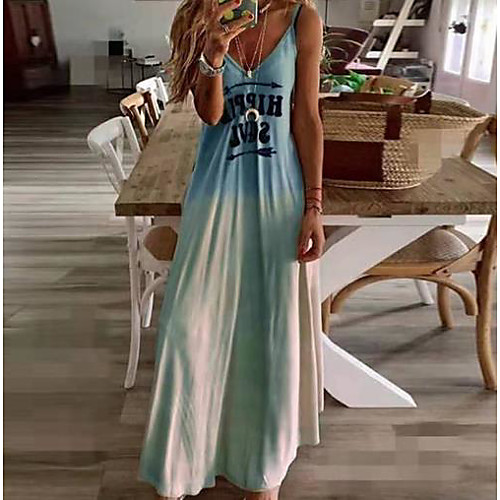 

Women's Maxi Blushing Pink Green Dress Spring & Summer Holiday Vacation A Line Print Color Block Strap S M