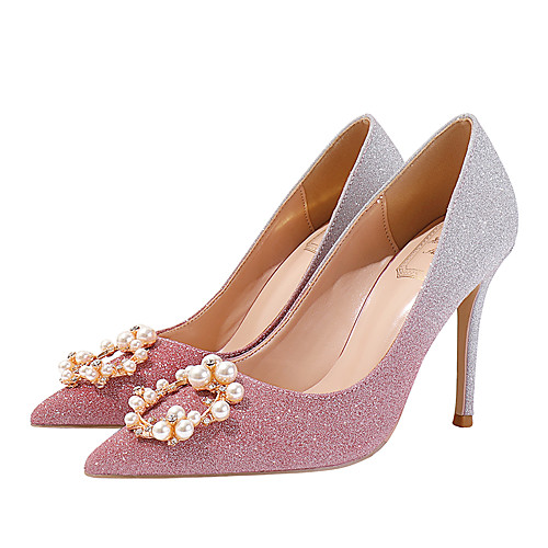 

Women's Heels Crystal Sandals Stiletto Heel Pointed Toe Imitation Pearl / Sequin Synthetics Sweet Walking Shoes Spring & Fall / Spring & Summer Pink / Gold / Gray / Wedding / Party & Evening