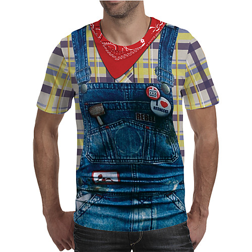 

Men's Daily Going out Street chic / Exaggerated T-shirt - Geometric / 3D / Graphic Pleated / Print Rainbow