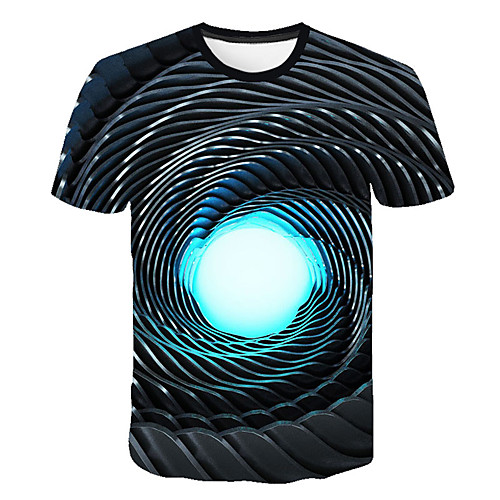 

Men's Daily Sports Street chic / Exaggerated T-shirt - Geometric / Color Block / 3D Print Blue