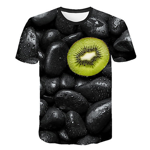 

Men's Daily Sports Basic / Exaggerated T-shirt - Color Block / 3D / Fruit Print Black
