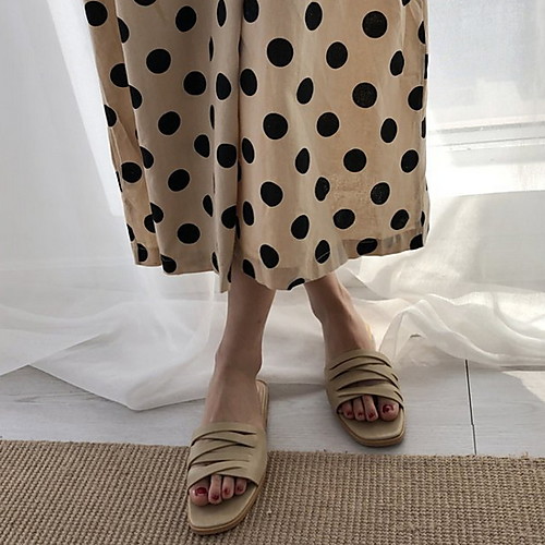 

Women's Slippers & Flip-Flops Flat Heel Round Toe PU Summer Almond / White / Green