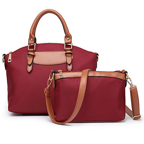 

Women's Zipper Oxford Cloth Top Handle Bag Color Block 2 Pieces Purse Set Almond / Red / Blue
