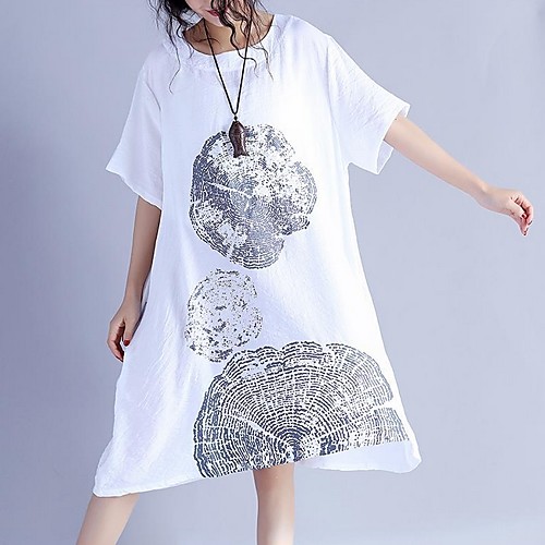 

Women's White Navy Blue Dress Loose Print L XL Loose