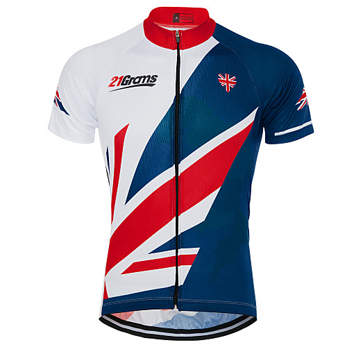 

21Grams Men's Short Sleeve Cycling Jersey Terylene Sky BlueWhite UK National Flag Bike Top Mountain Bike MTB Road Bike Cycling UV Resistant Breathable Quick Dry Sports Clothing Apparel / Race Fit