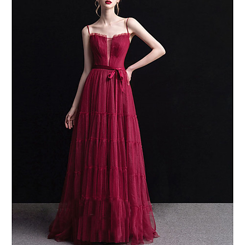 

A-Line Straps Floor Length Polyester Bridesmaid Dress with Pleats / Open Back