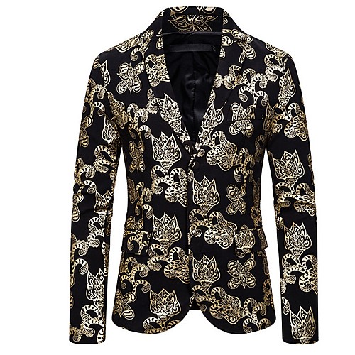 

Men's Blazer, Floral Notch Lapel Polyester Gold / Silver