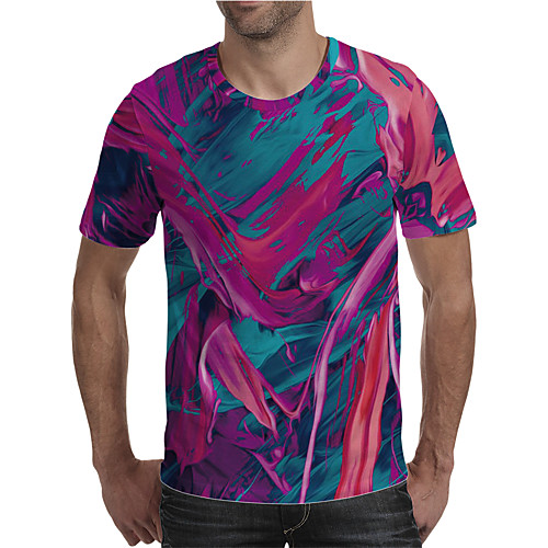 

Men's Holiday Going out Street chic / Exaggerated T-shirt - Geometric / Color Block / 3D Print Rainbow