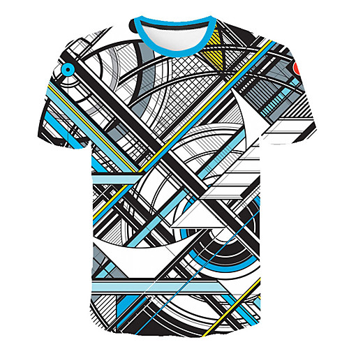 

Men's Daily Sports Street chic / Exaggerated T-shirt - Geometric / Color Block / 3D Print Rainbow