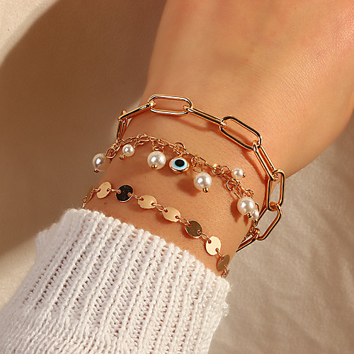 

3pcs Women's Vintage Bracelet Bracelet Pendant Bracelet Layered Eyes Simple Classic Vintage Bohemian Fashion Alloy Bracelet Jewelry Gold For Gift Date Birthday Festival