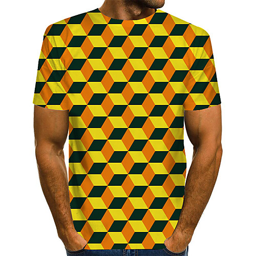 

Men's Daily Going out Street chic / Exaggerated T-shirt - Geometric / 3D / Graphic Pleated / Print Rainbow