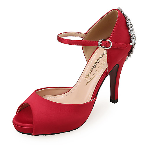 

Women's Heels Stiletto Heel Peep Toe Rhinestone Satin Sweet / Minimalism Summer Red / Royal Blue / White / Wedding / Party & Evening