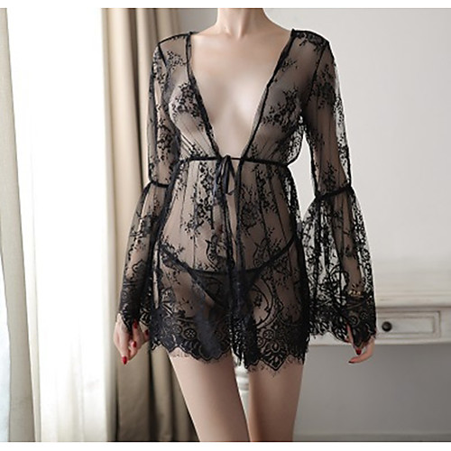 

Women's Lace / Cut Out / Mesh Suits Nightwear Jacquard / Solid Colored Black One-Size