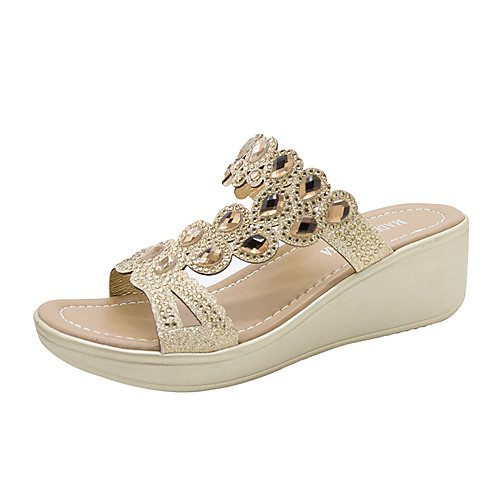 

Women's Sandals Wedge Heel Open Toe Rhinestone / Sequin PU Summer Gold / Blue / Black
