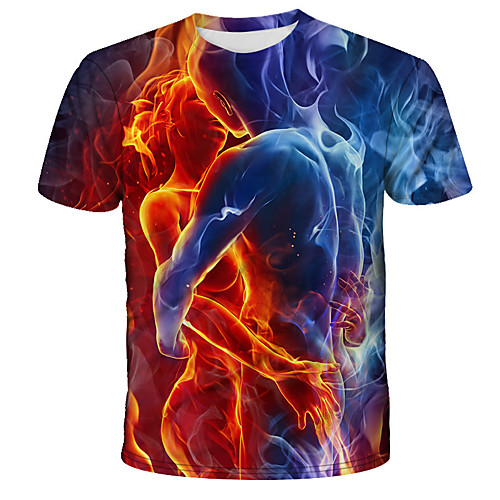 

Men's Daily Holiday Street chic / Exaggerated T-shirt - 3D / Tie Dye / Animal Wolf, Print Rainbow