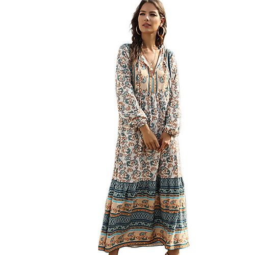 

Women's Maxi Red Light Green Dress A Line Geometric V Neck S M