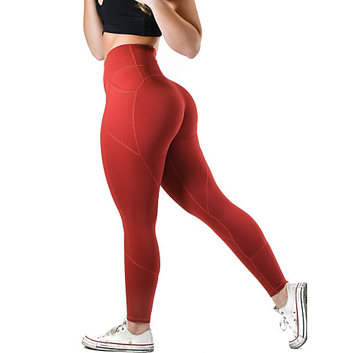 

Women's High Waist Yoga Pants Pocket Fashion Black Red Green Ink Blue Pale Blue Running Fitness Gym Workout Tights Leggings Sport Activewear Seamless Butt Lift Tummy Control Power Flex 4 Way Stretch