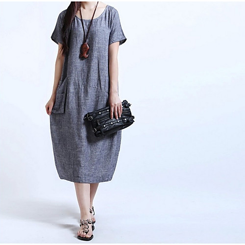 

Women's Blue Dress Loose Solid Color M L Loose