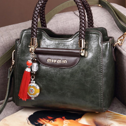 

Women's Zipper PU Top Handle Bag Solid Color Black / Brown / Red