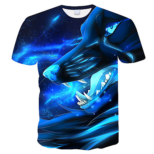 

Men's Daily Holiday Street chic / Exaggerated T-shirt - 3D / Tie Dye / Animal Wolf, Print Blue