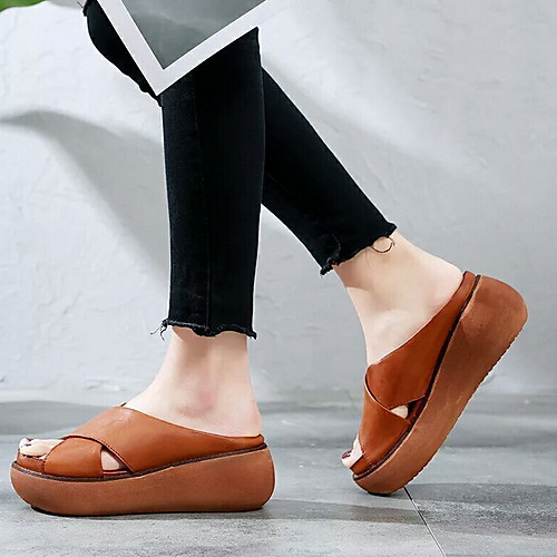 

Women's Sandals Wedge Heel Open Toe PU Summer Burgundy / Green / Brown