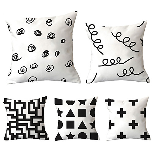 

5 pcs Polyester Pillow Cover, Plaid / Checkered Geometric Simple Classic Square Traditional Classic