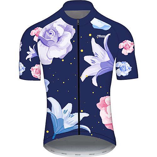 

21Grams Men's Short Sleeve Cycling Jersey Blue / White Floral Botanical Bike Jersey Top Mountain Bike MTB Road Bike Cycling UV Resistant Breathable Quick Dry Sports Clothing Apparel / Stretchy