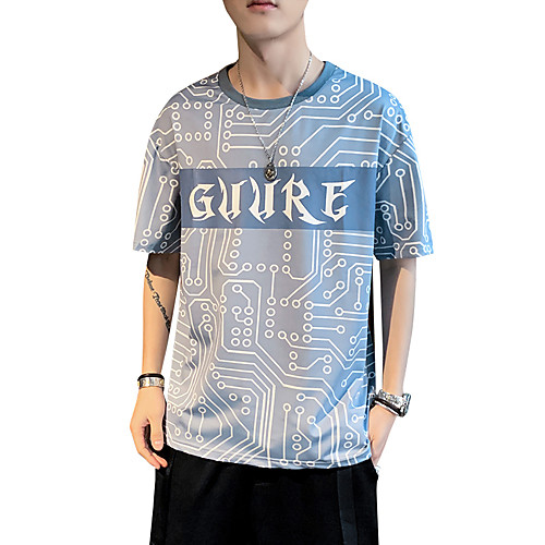

Men's Color Block Graphic T-shirt - Cotton Daily Round Neck Blue / Blushing Pink / Short Sleeve