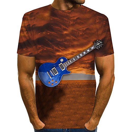 

Men's Daily Weekend Basic / Exaggerated T-shirt - Color Block / Rainbow / Abstract Print Brown