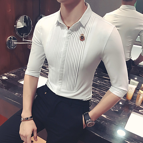 

Men's Daily Going out Basic / Elegant Shirt - Striped / Solid Colored Wine