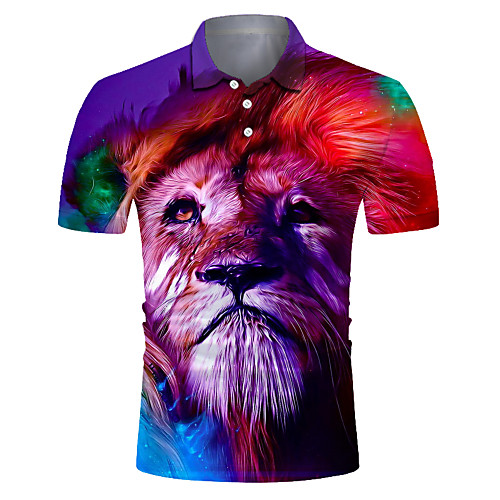 

Men's Club Weekend Rock / Exaggerated Polo - Color Block / 3D / Animal Lion, Print Rainbow